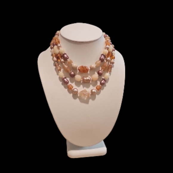 Vintage One of a Kind Three Strand Boho Styled Multi Gemstone Bead Necklace. - Picture 2 of 8